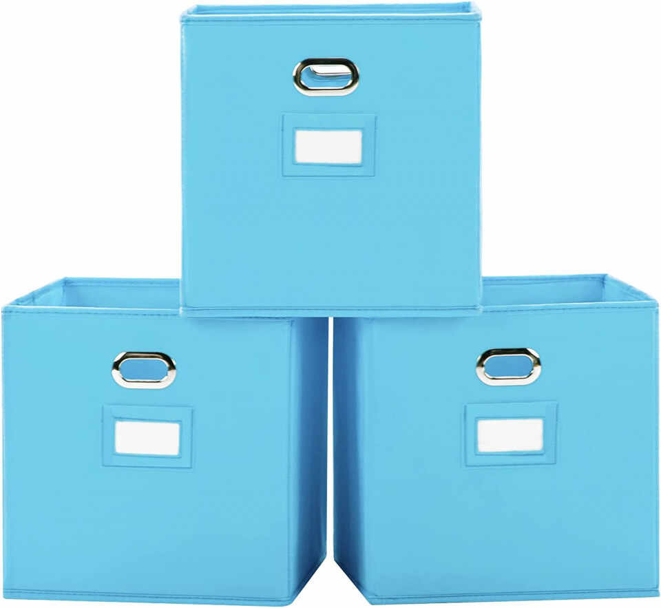 Set de 3 cutii depozitare YOUDENOVA, bumbac, albastru, 28 x 28 x 28 cm