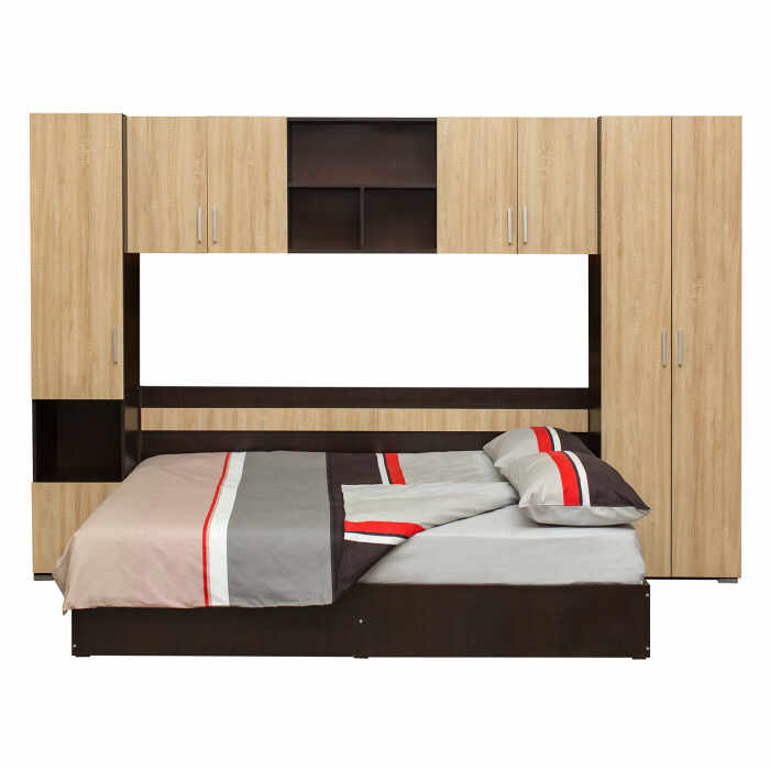 Set dormitor tineret YASMIN L-305, 5 piese, corp sonoma inchis, fronturi sonoma deschis, pat 140x200 cm