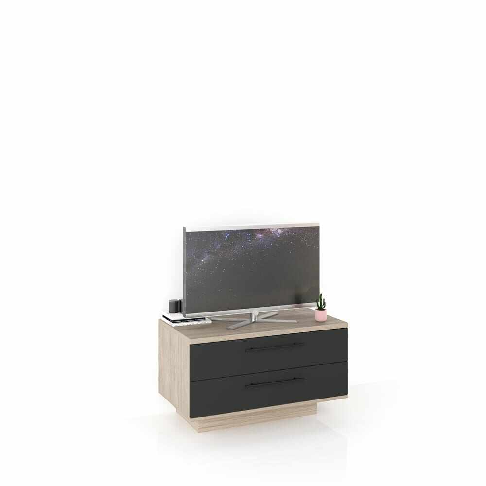 Comoda TV CUBO B90 Modern, 2 sertare, Oak, Antracit