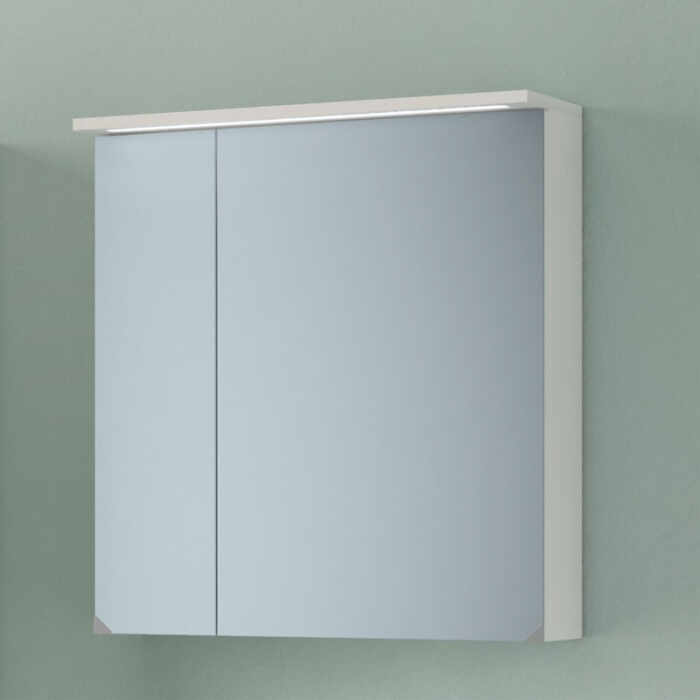 Dulap baie suspendat 70 cm cu oglinda si 2 usi, iluminare LED, alb mat, KolpaSan Tara