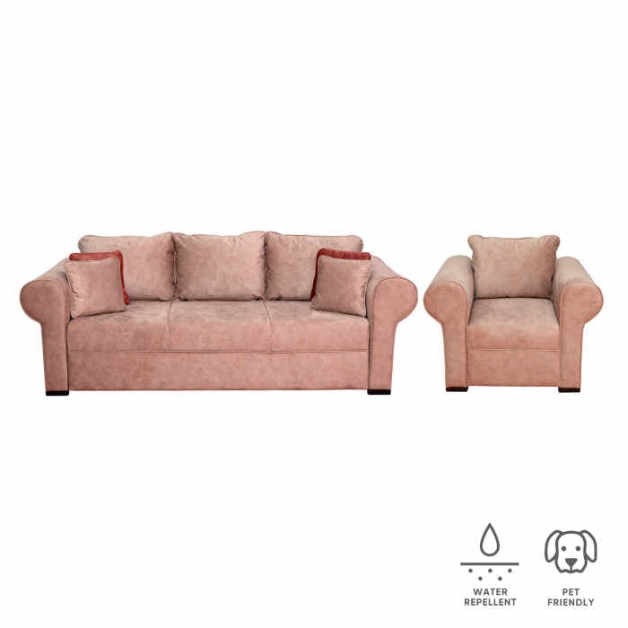 Set SEUL 3-1, canapea extensibila 3 locuri si 1 fotoliu fix, roz