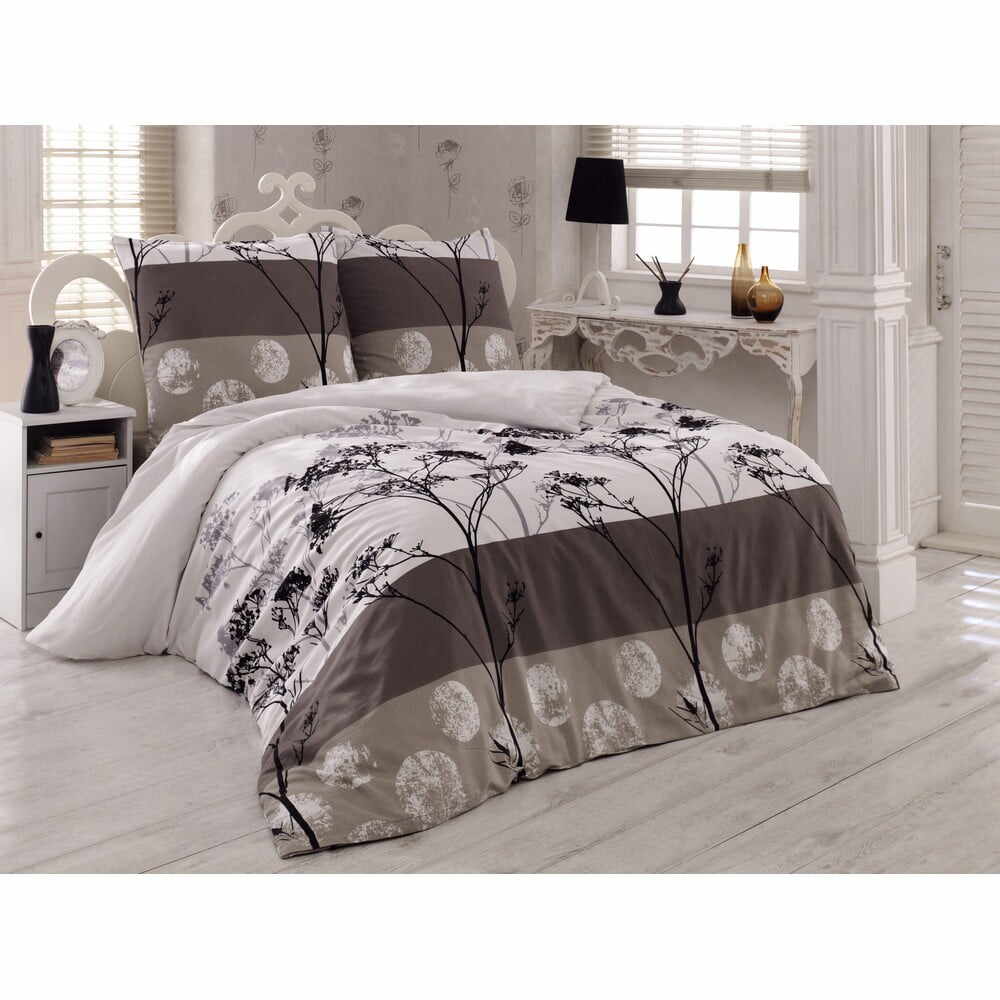 Lenjerie de pat dublu alb/maro extinsă cu cearșaf și cuvertură 220x240 cm Blezza – Mijolnir