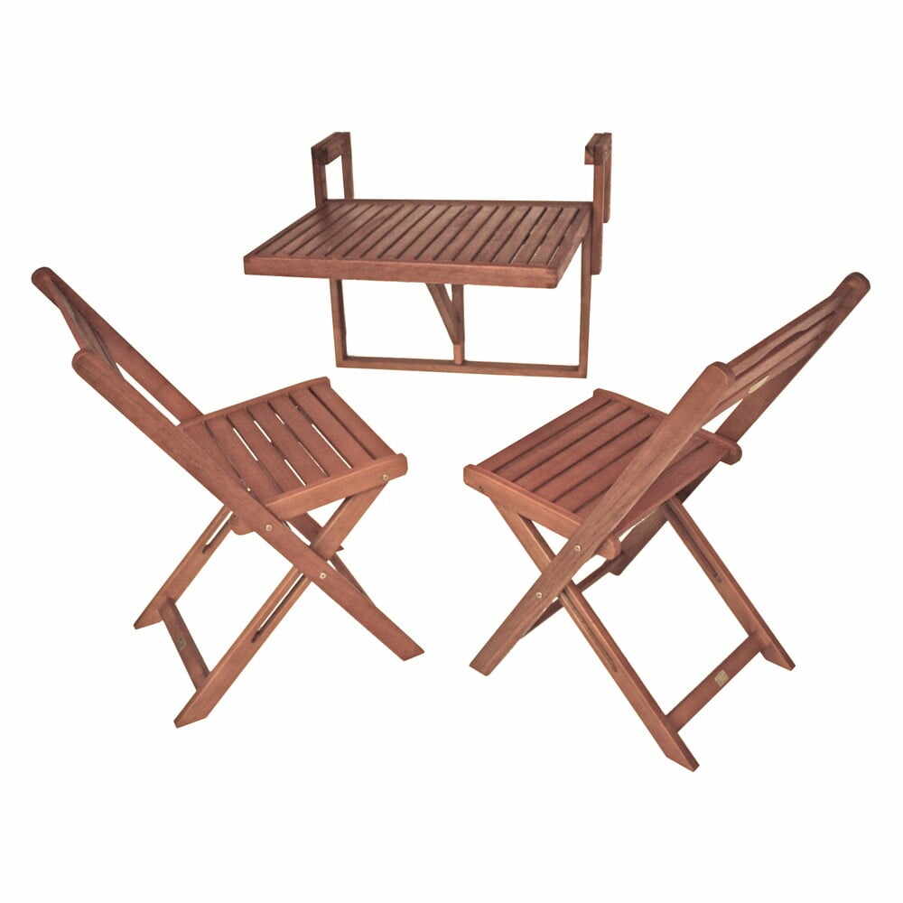 Set 2 scaune și măsuță de agățat pentru balcon din lemn de eucalipt Balcony Berkeley - Garden Pleasure