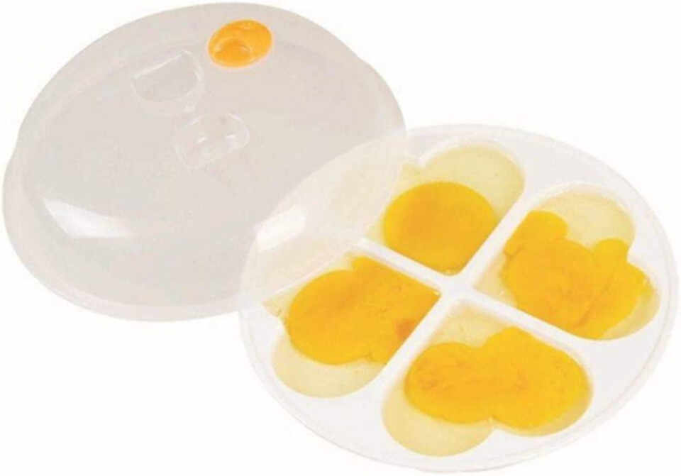 Set forma pentru oua cu capac OUKEYI, plastic, alb/transparent, 26,4 x 6,3 cm