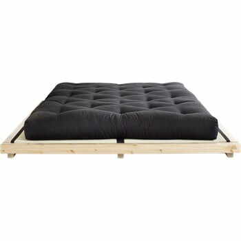 Pat dublu din lemn de pin cu saltea și tatami Karup Design Dock Comfort Mat Natural/Black, 160 x 200 cm