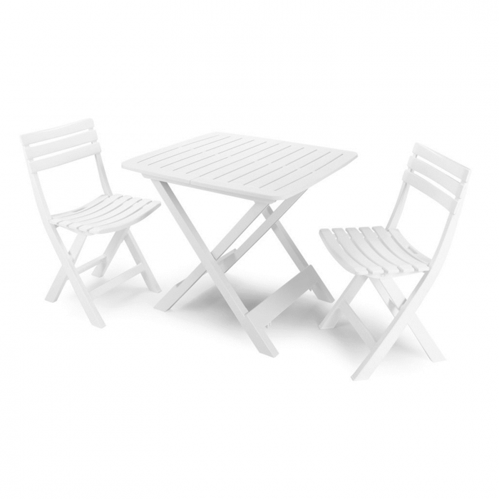 Set camping cu masuta + 2 scaune, alb, 142x44x79 cm