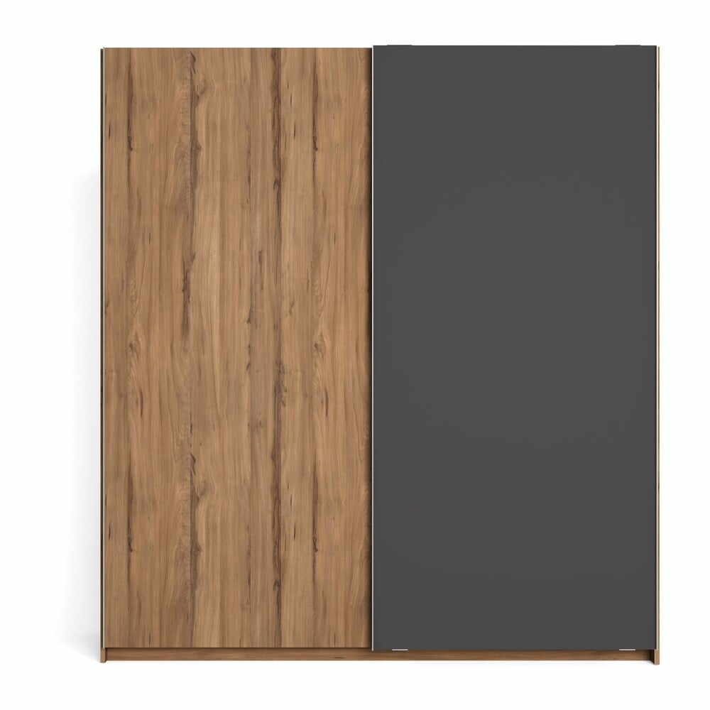 Dulap gri cu aspect de lemn de nuc cu uși glisante 182x200 cm Malta - Marckeric