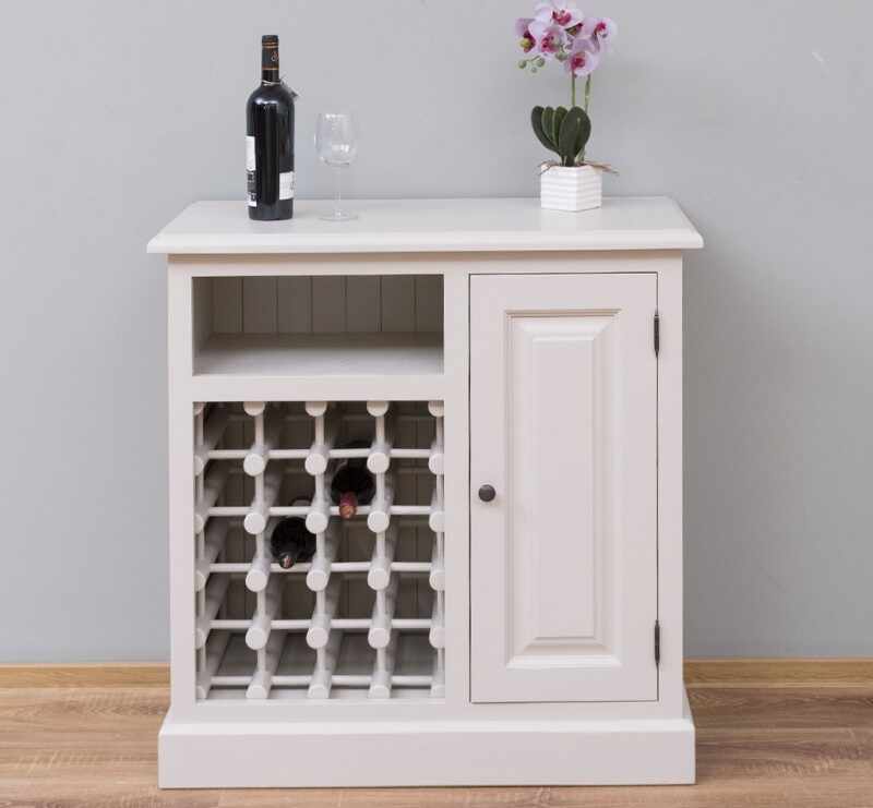 Cabinet din lemn de brad, cu 1 usa si suport sticle, Pasy PS579, Crem Inchis Vopsit P024, l90xA41xH90 cm