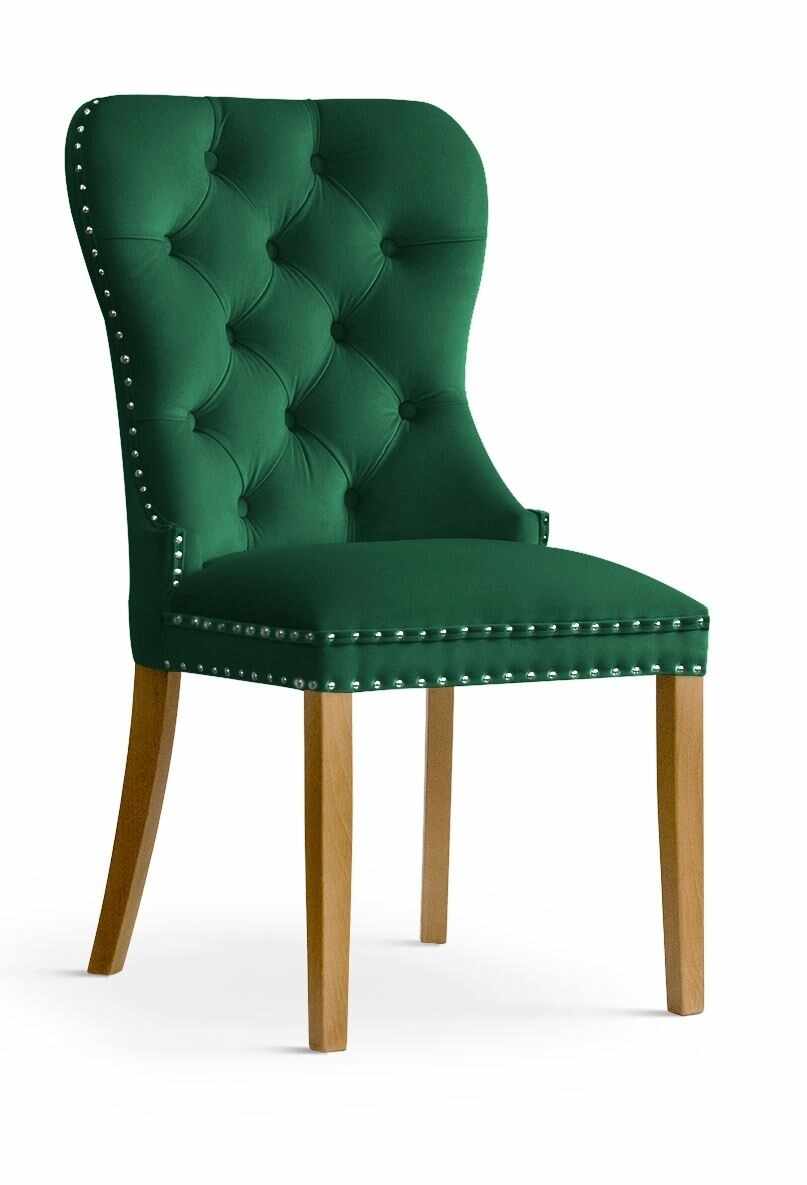 Scaun tapitat cu stofa si picioare din lemn Madame Velvet Verde / Stejar, l51xA63xH99 cm