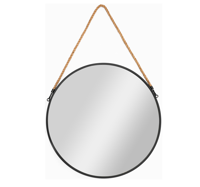 Oglinda rotunda cu franghie 50 cm Rea negru