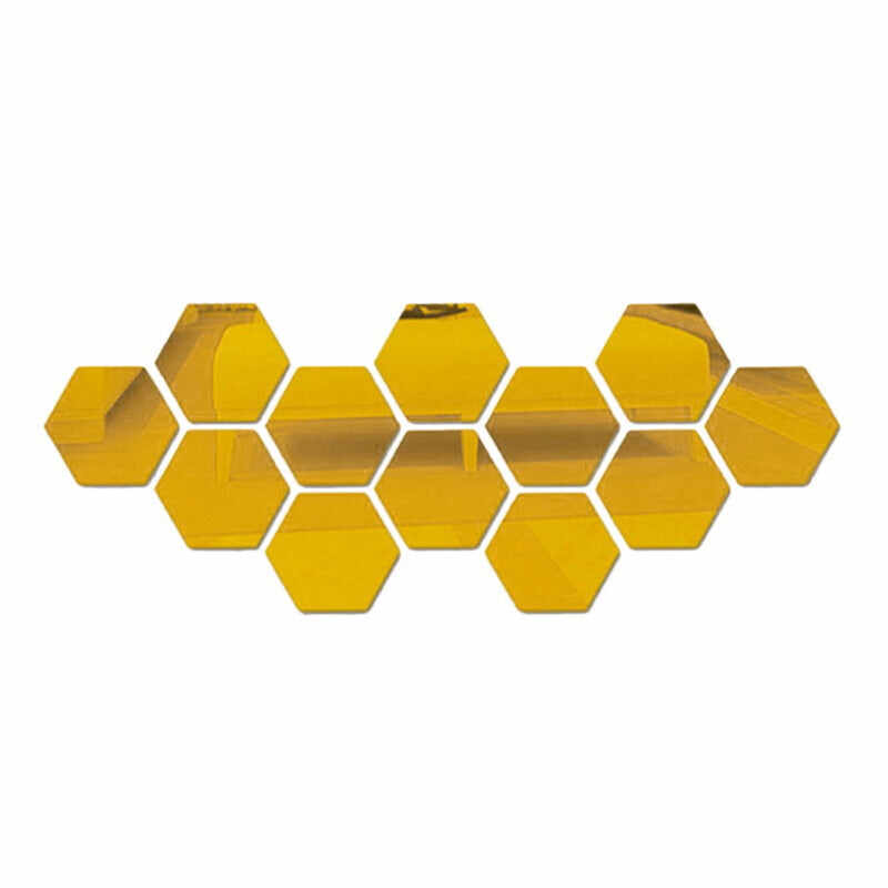 Set 12 oglinzi acrilice autoadezive decorative forma hexagon, diametru 7, 20 si 23 cm
