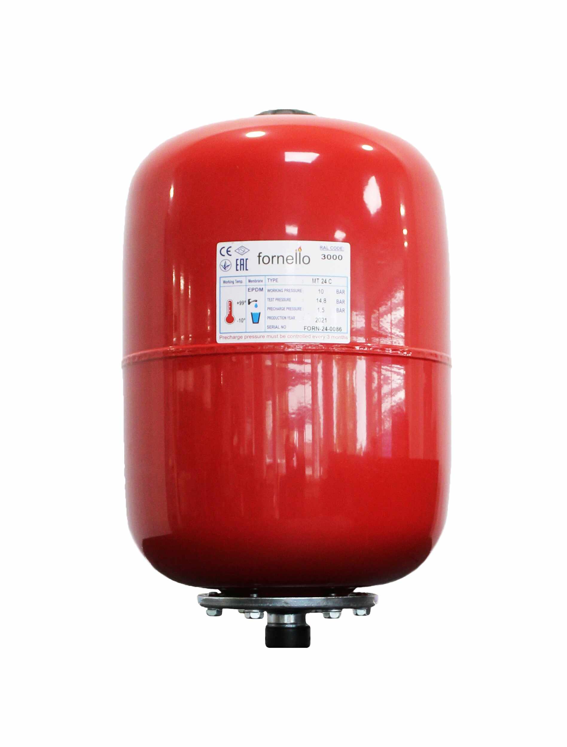 Vas expansiune termic Fornello 24 litri, vertical culoare rosu, presiune maxima 10 bar, membrana EPDM