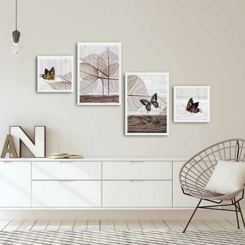 Set 4 tablouri decorative, Alpha Wall, Butterfly, 30x30/35x50 cm