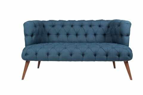 Canapea fixa West Monroe, Zeon, 2 locuri, 140x75x76 cm, lemn, albastru inchis