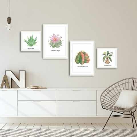 Set 4 tablouri decorative, Alpha Wall, Plants, 30x30/35x50 cm