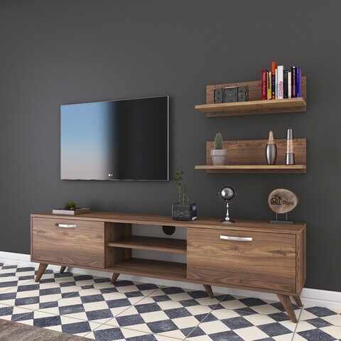 Comoda TV cu 2 rafturi M48 - 1050, Wren, 180 x 35 x 48.6 cm/60 cm, walnut