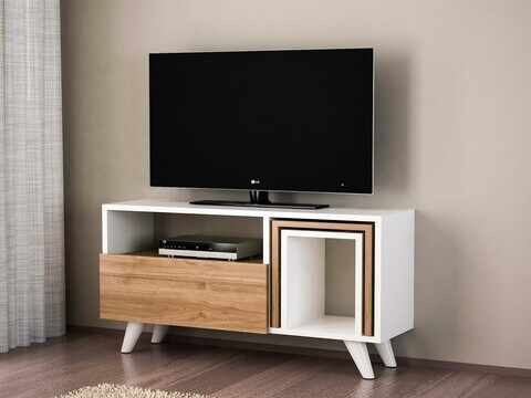 Comoda TV cu masuta Novella K2, Furny Home, 90x29.5x51 cm, alb/bej