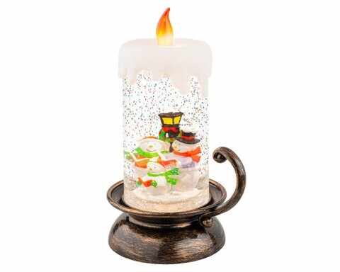 Decoratiune luminoasa Candle w snowman family, Lumineo, 10.5x14x21.5 cm, plastic, multicolor