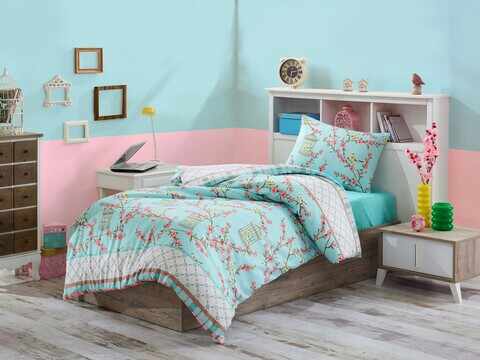 Lenjerie de pat pentru o persoana, Eponj Home, Birdcage 143EPJ08422, 2 piese, amestec bumbac, multicolor
