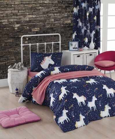 Lenjerie de pat pentru o persoana, Eponj Home, Magic Unicorn 143EPJ01910, 2 piese, amestec bumbac, multicolor