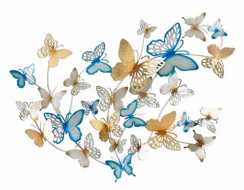 Decoratiune de perete Butterflies Light Blue, Mauro Ferretti, 132x95.5 cm, fier, multicolor