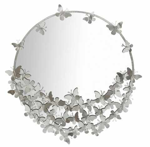 Oglinda decorativa Butterfly, Mauro Ferretti, Ø 91 cm, fier, argintiu