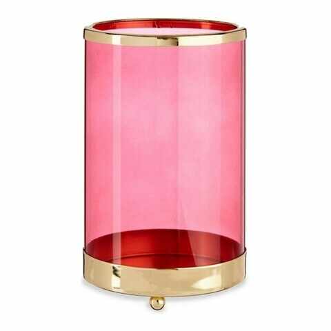 Suport pentru lumanare Cylinder, Gift Decor, 12.2 x 12.2 x 19.5 cm, metal/sticla, roz/auriu