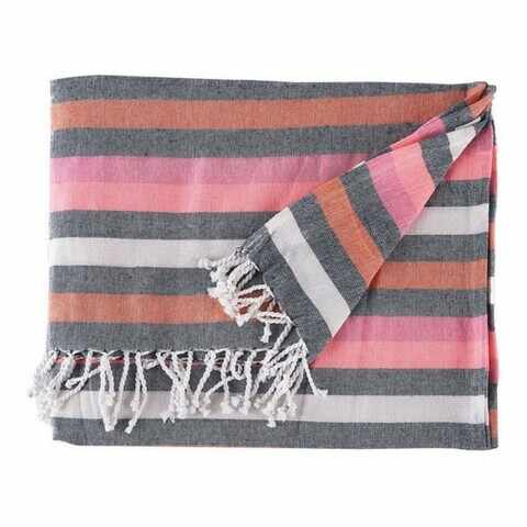 Patura / Pled Stripes, Gift Decor, 160 x 200 cm, 100% bumbac, roz/gri