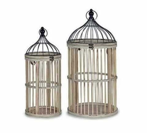 Set 2 colivii decorative Cage Circular, Gift Decor, Ø30 x 61 cm, lemn/metal, natural
