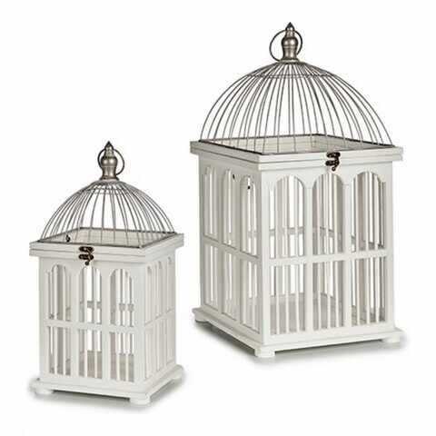 Set 2 colivii decorative Cage Squared, Gift Decor, 30 x 30 x 60 cm, lemn/metal, alb