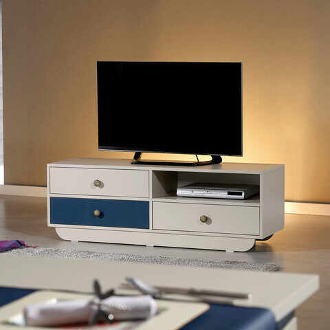 Comoda TV, Comforty, Casablanca, 140x48x41 cm, Alb / Albastru