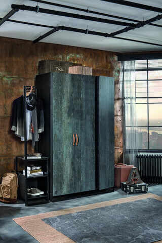 Dulap pentru haine, Çilek, Dark Metal 3 Doors Wardrobe, 132x210x62 cm, Multicolor