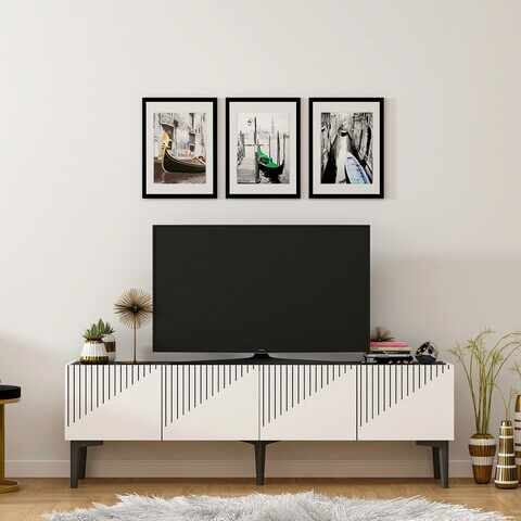 Comoda TV, Olivia, Draw, 154x45x37 cm, PAL, Alb negru
