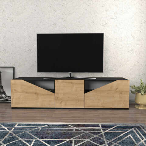 Comoda TV, Retricy, Carson, 160x35.3x40 cm, PAL, Antracit / Stejar
