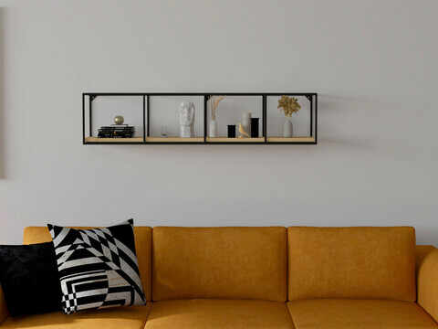 Raft de perete, Puqa Design, Miray, 115x25.5x25.5 cm, PAL, Safir / Negru