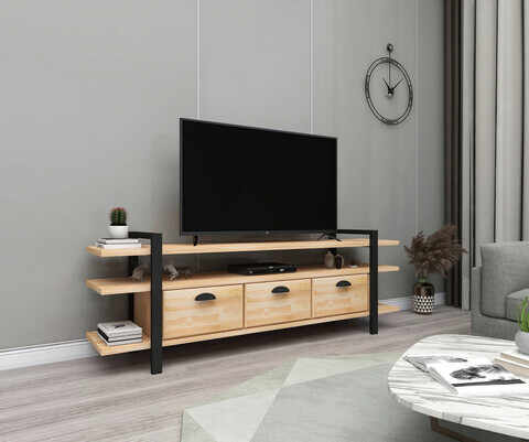 Comoda TV, Woodface, Lucca, 148x47x29.5 cm, Lemn, Natural