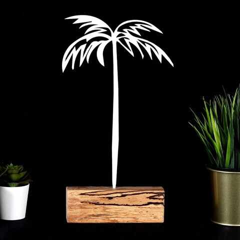 Decoratiune, Palm, 17x35x3.5 cm, Metal, Alb