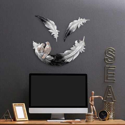 Decoratiune de perete, Love Birds, Poliester, Alb negru