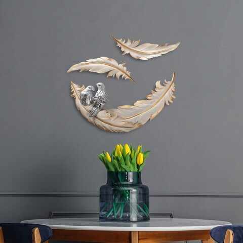 Decoratiune de perete, Love Birds, Poliester, Crem