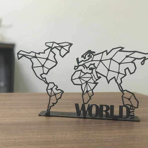 Decoratiune, World Map Pod, 30x16 cm, Metal, Negru