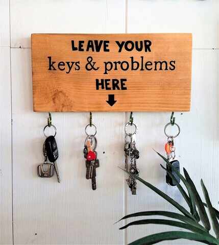 Suport pentru chei, Leave Your Keys, 30x15x1.8 cm, Lemn , Maro