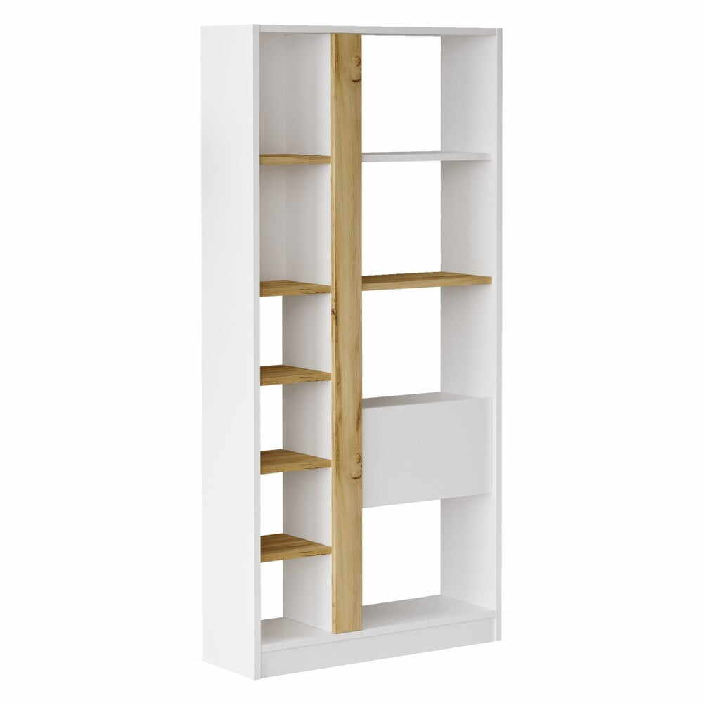 Bibliotecă albă/cu aspect de lemn de stejar 76x160 cm Martina – Kalune Design