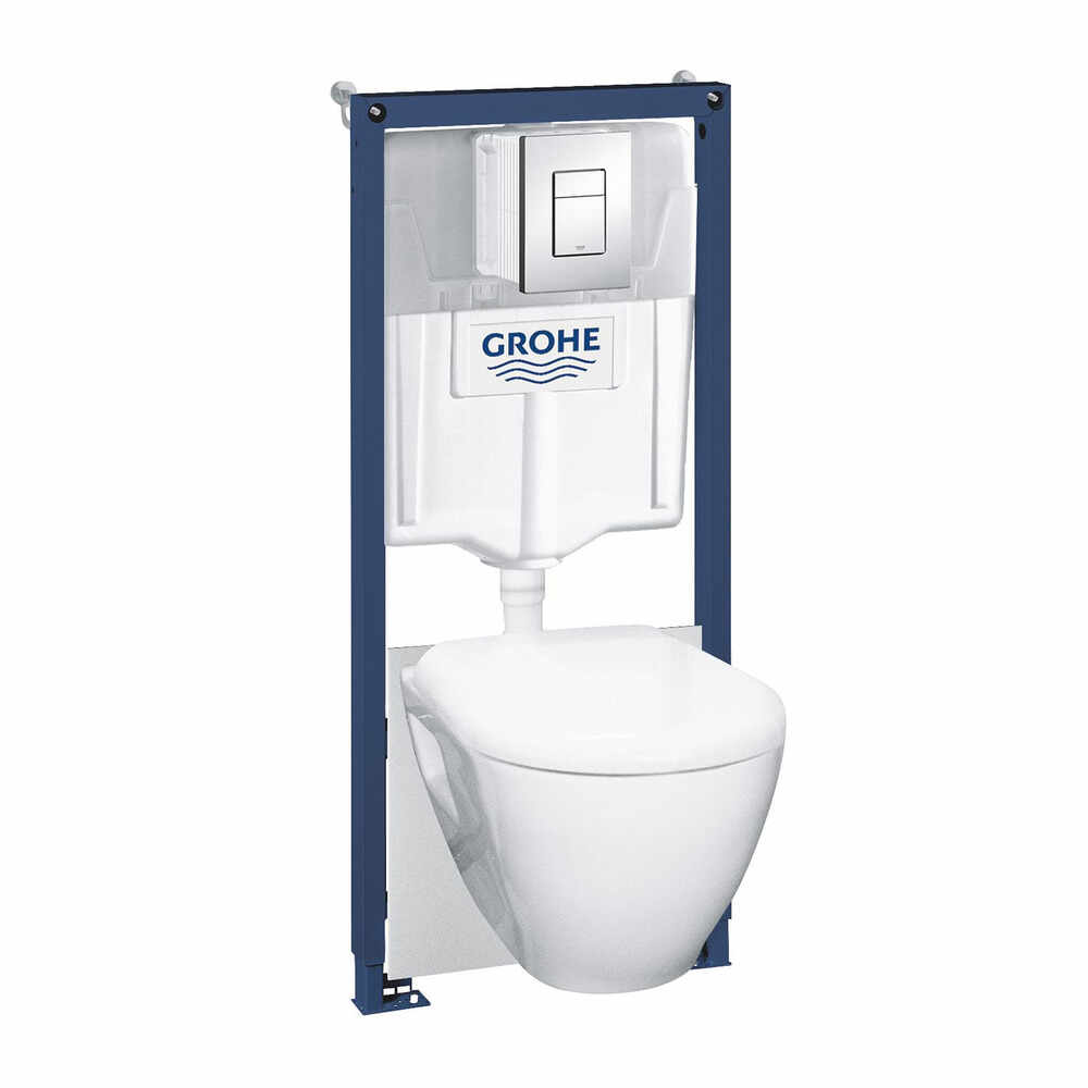 Set rezervor WC Grohe Solido 5 in 1 si clapeta crom Skate Cosmopolitan plus vas WC cu capac softclose
