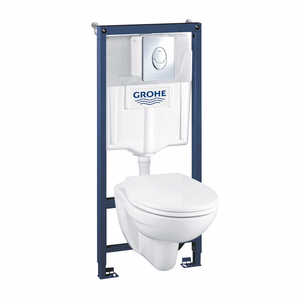 Set rezervor WC Grohe Solido Perfect 4 in 1 si clapeta crom Skate Air plus vas WC cu capac softclose