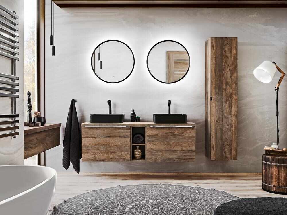 Set Mobilier pentru baie, din pal, 9 piese, 180 cm, Santa Fe Stejar