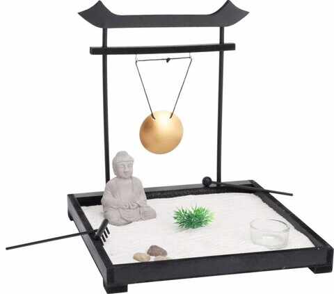 Suport pentru lumanare Buddha zen garden, 10 piese, 12x15x16.5 cm, MDF, negru