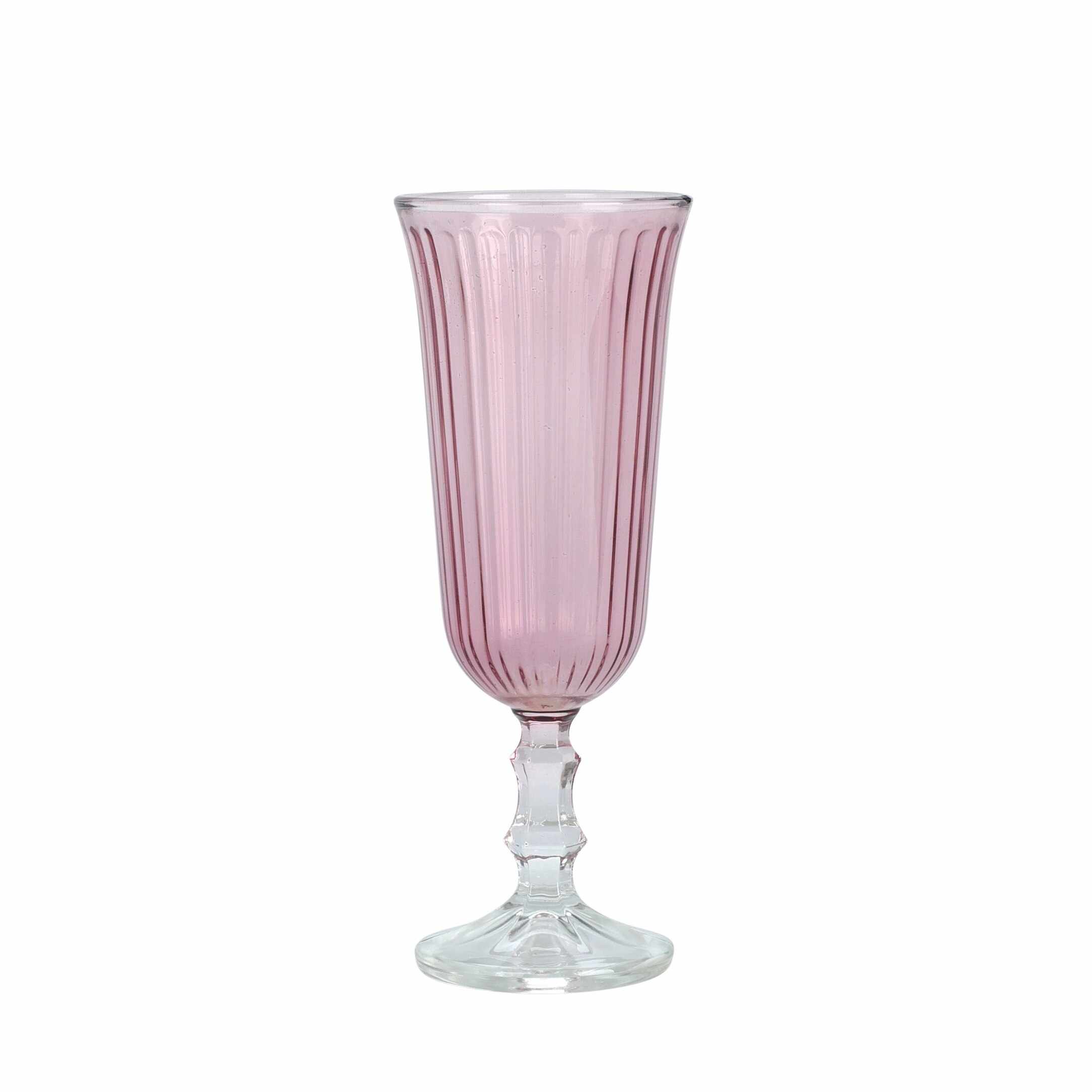 Pahar Blush din sticla roz pentru sampanie 16 cm