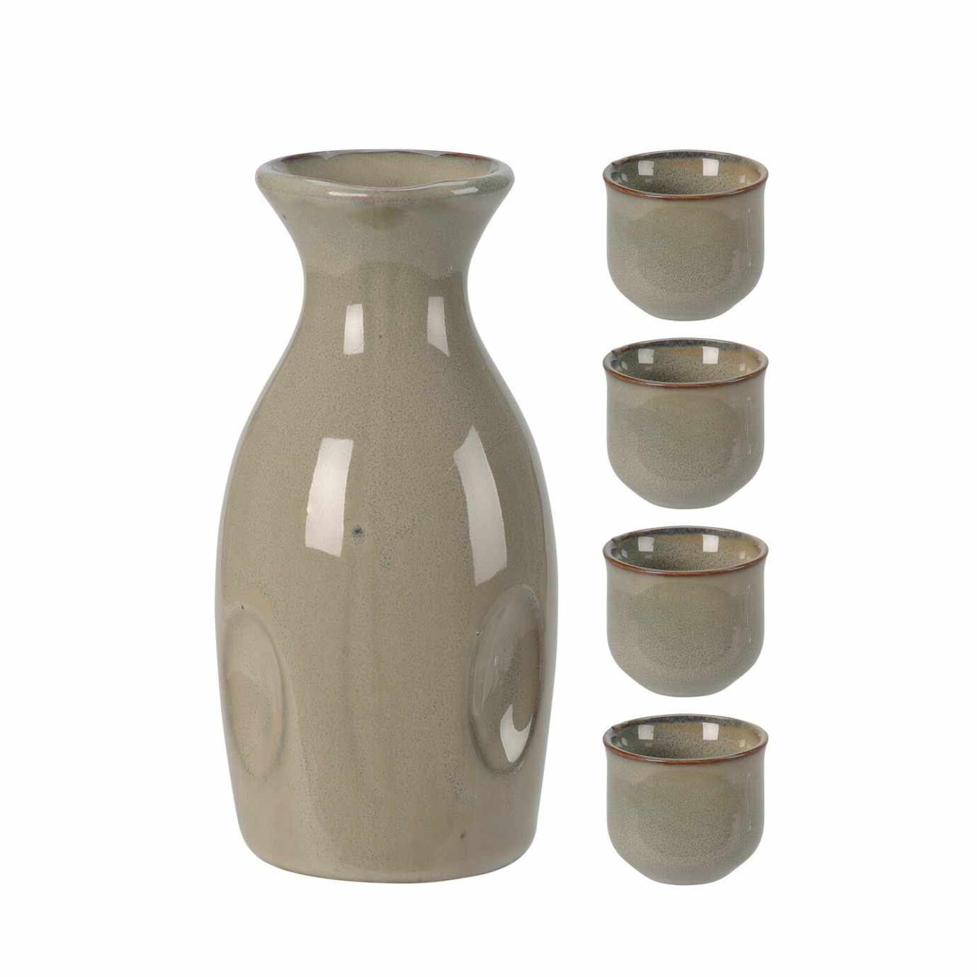 Set 5 piese Sake din ceramica maro 
