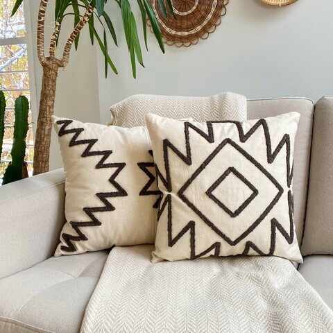 Set perne decorative , Ethnic Pillow Set With İnsert, Bumbac, Maro
