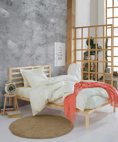 Lenjerie de pat pentru o persoana (EU) (IT), Fresh Color - Ecru, Mijolnir, Bumbac Ranforce